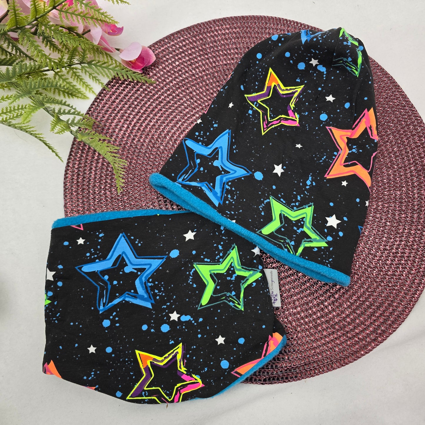 Kids Loop&Mützen SET KU49/50 Neon Sterne