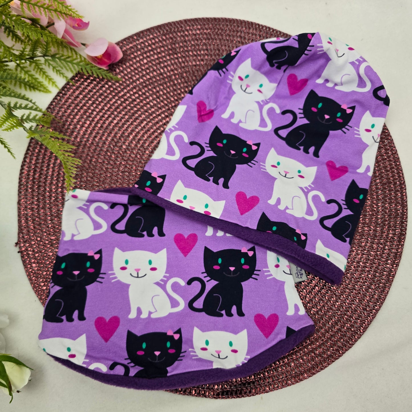 Kids Loop&Mützen SET KU49/50 Katze Lila