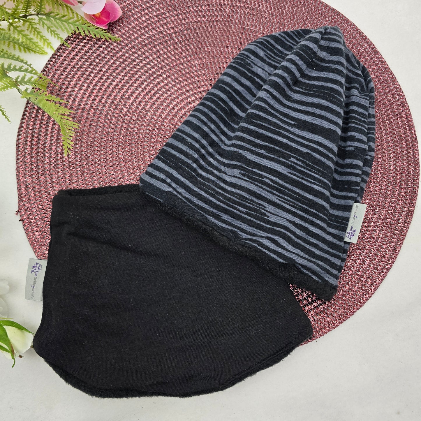 Kids Loop&Mützen SET KU46/48 Streifen Schwarz
