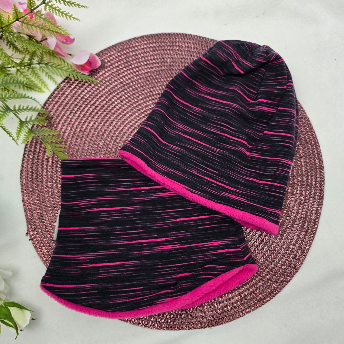 Kids Loop&Mützen SET KU46/48 Streifen Pink