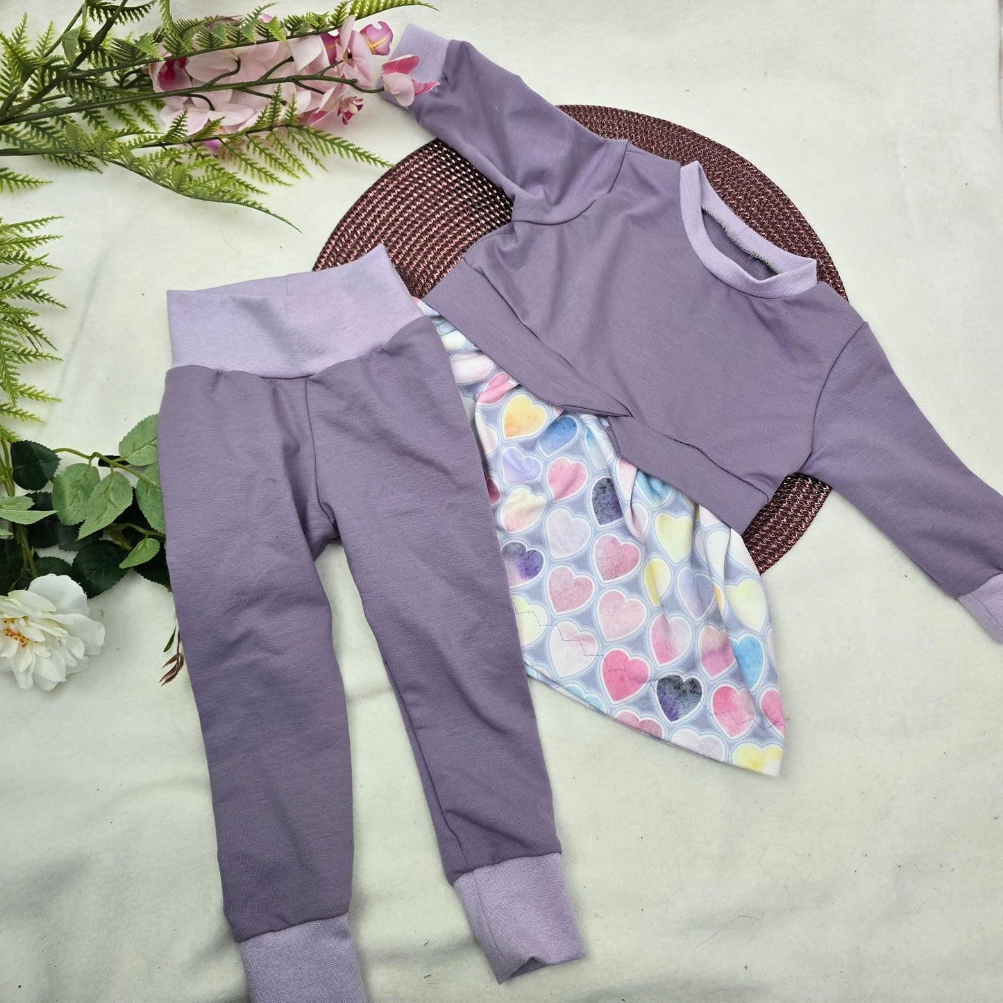 Set aus Pulli/Kleidchen und Hose - Größe 74 - Herzchen