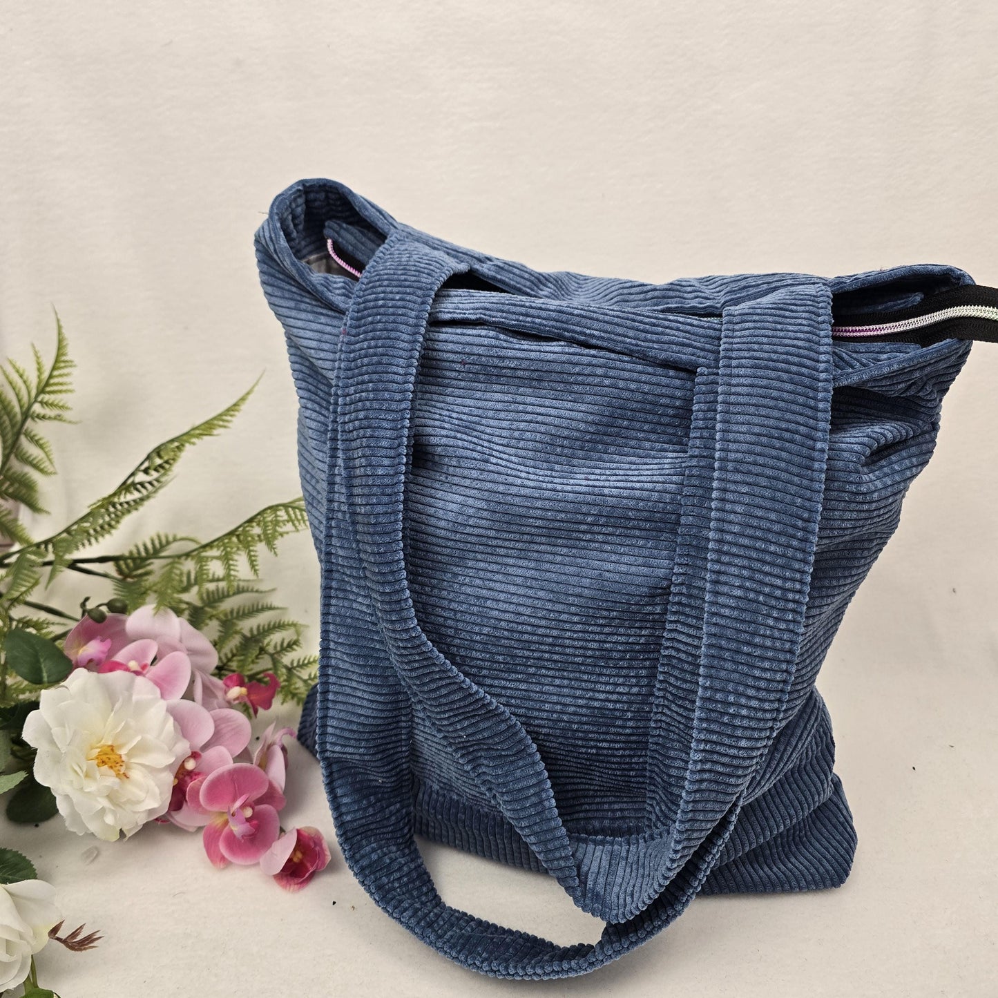 Cord-Shopper Handtasche Umhängetasche Einkaufsbeutel samtig flauschig Träger Innentasche