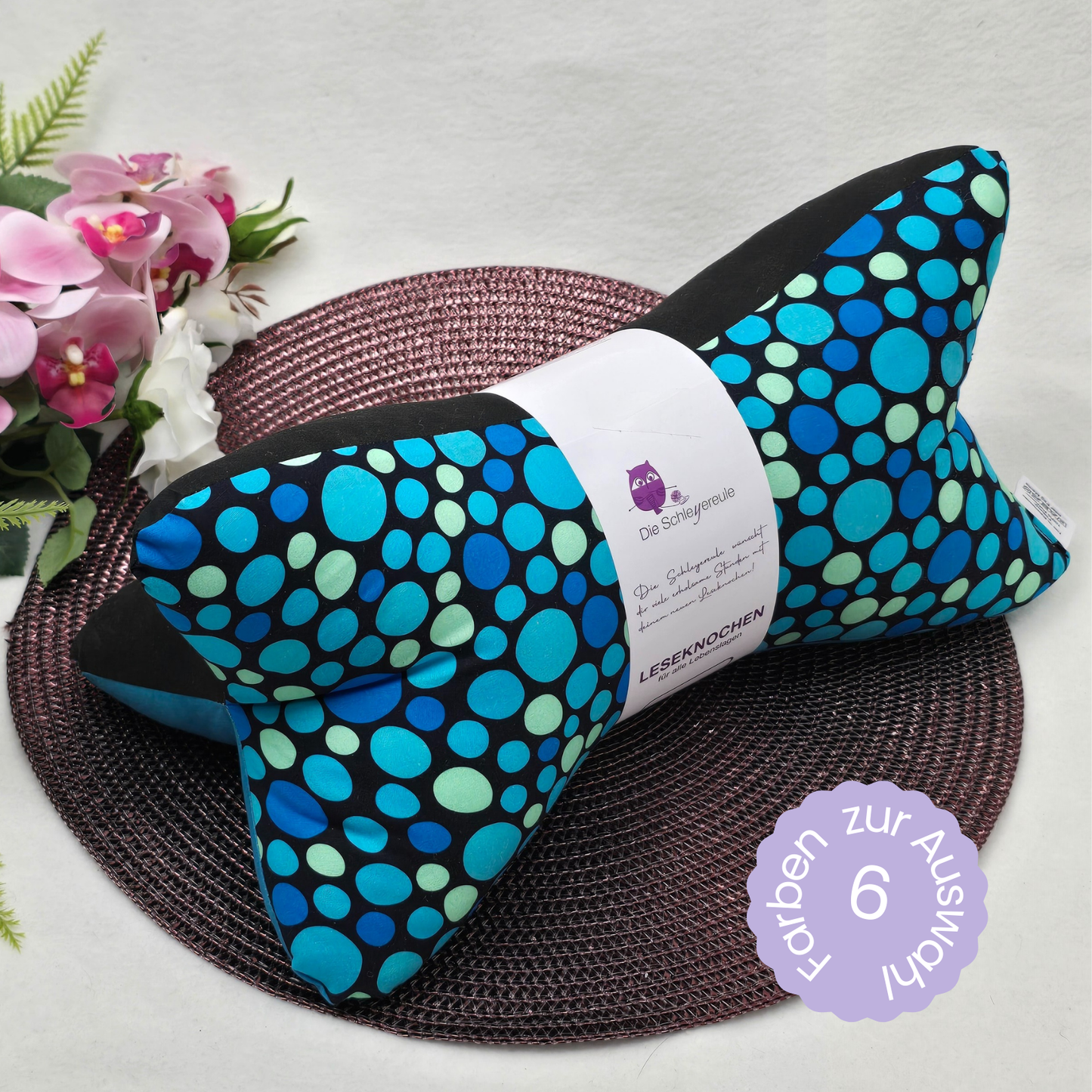 Leseknochen Lovely Dots | Nackenkissen Nackenrolle Kissen Buchstütze Nackenhörnchen Deko waschbar