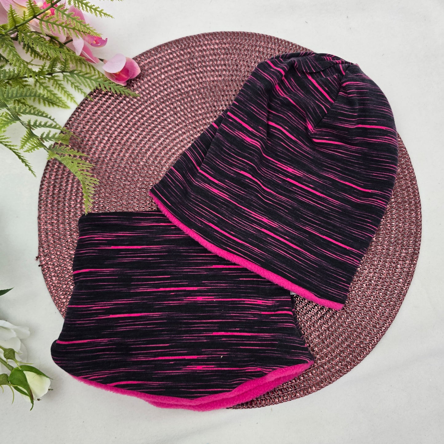 Kids Loop&Mützen SET KU49/50 Streifen Pink