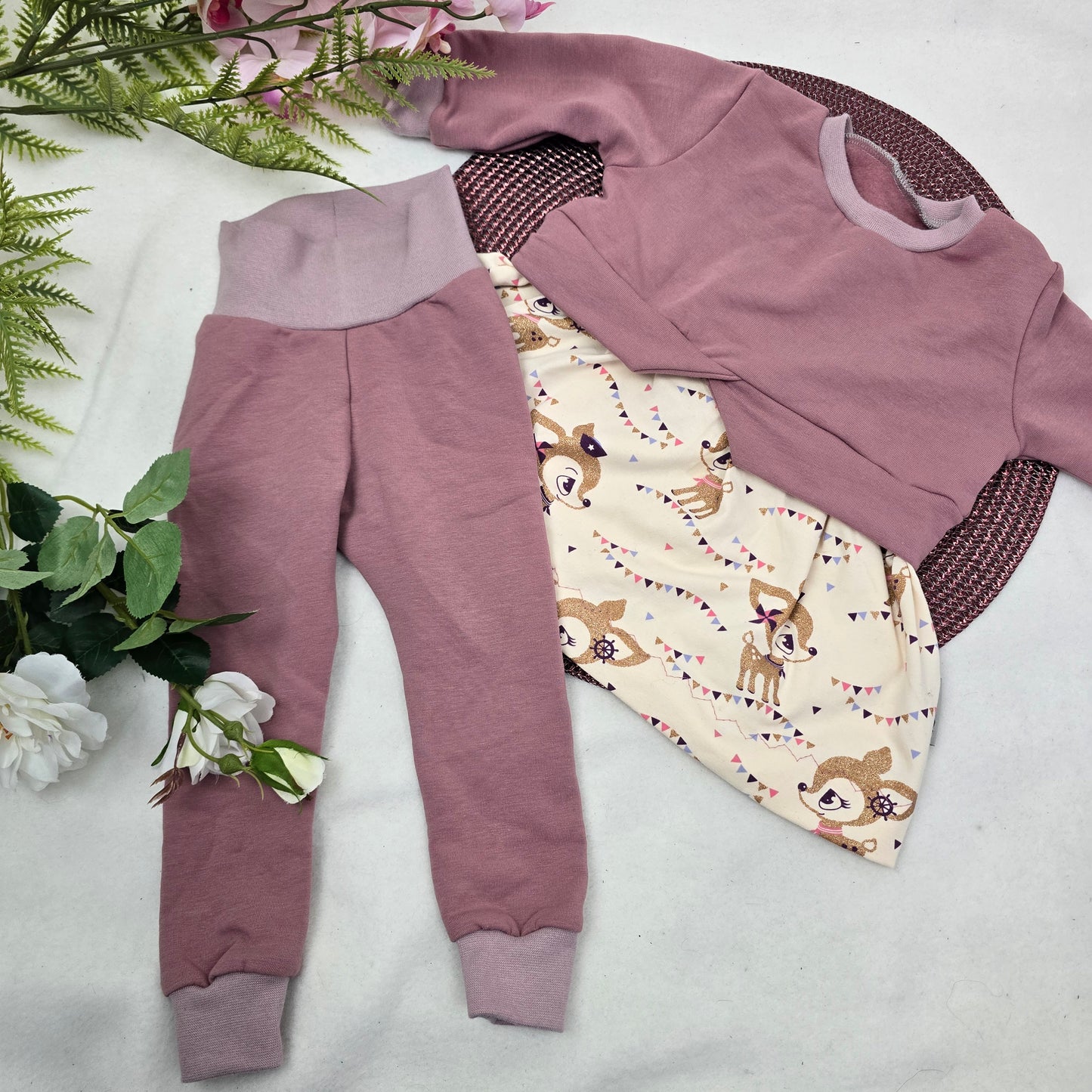 Set aus Pulli/Kleidchen und Hose - Größe 74 - Rehkitz