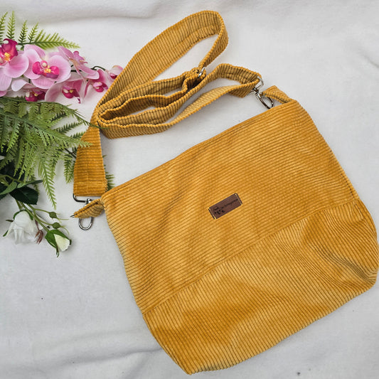 Cord-Handtasche CORDELIA senf | Einzelstück | Handtasche Umhängetasche samtig flauschig