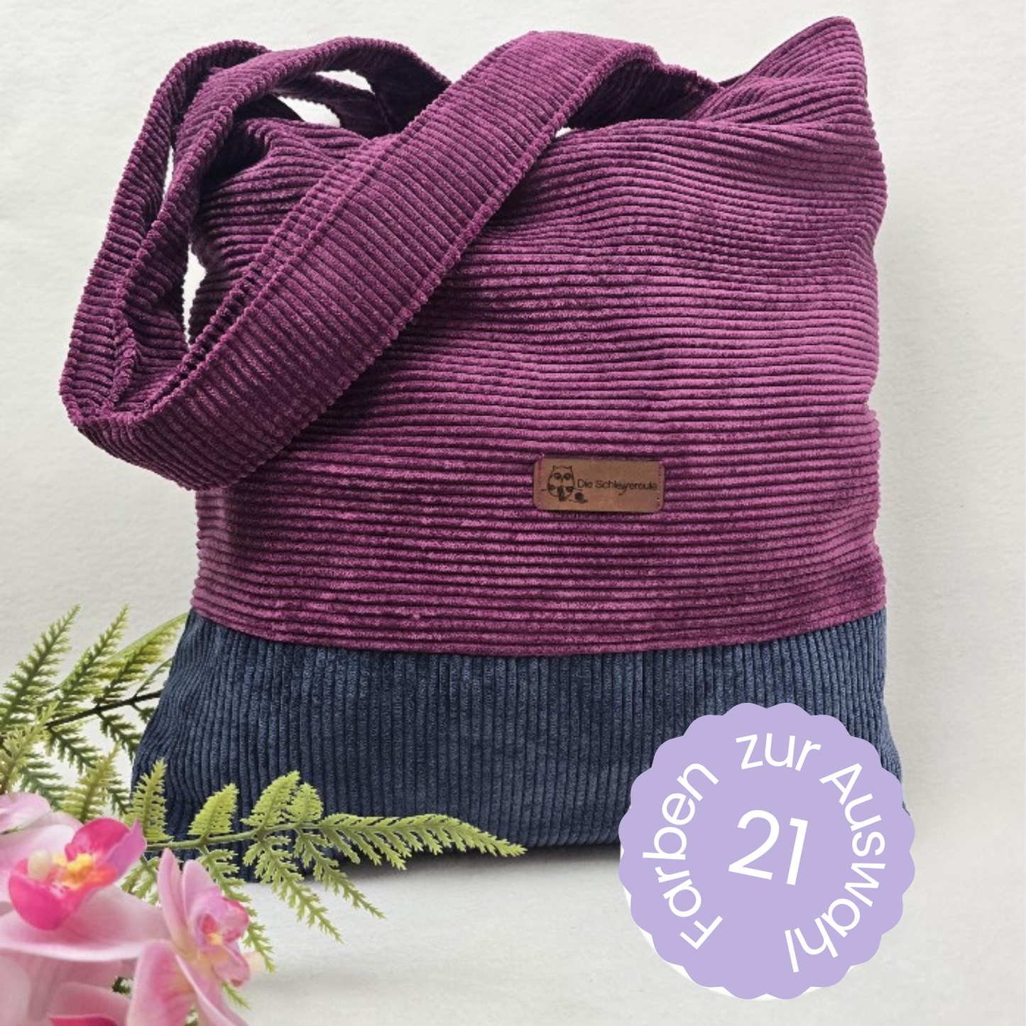 Cord-Shopper Handtasche Umhängetasche Einkaufsbeutel samtig flauschig Träger Innentasche
