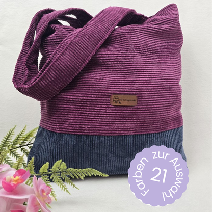 Cord-Shopper Handtasche Umhängetasche Einkaufsbeutel samtig flauschig Träger Innentasche