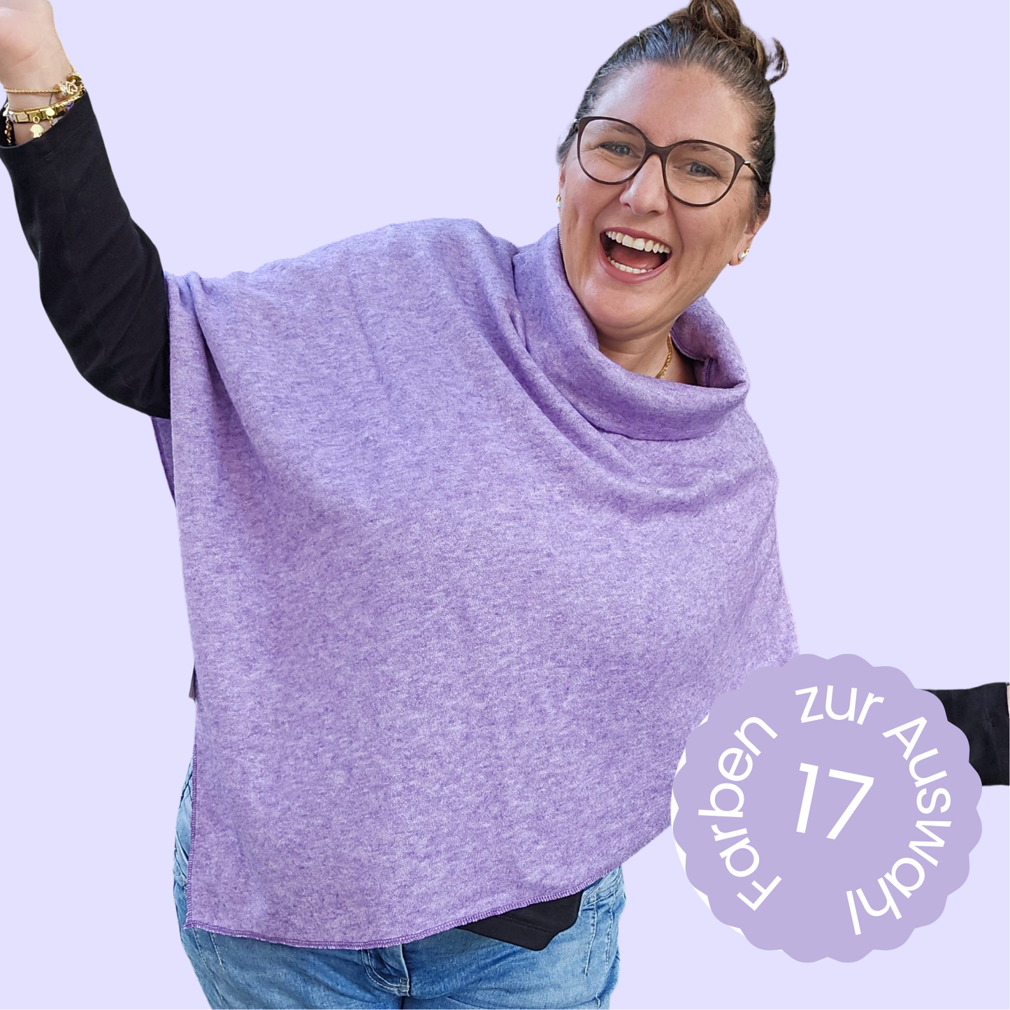 Poncho Damen | Kuschelkollektion | Feinstrick | One Size 32-50 | Strick Freinstrick Cape Umhang Winter Accessoires Handmade