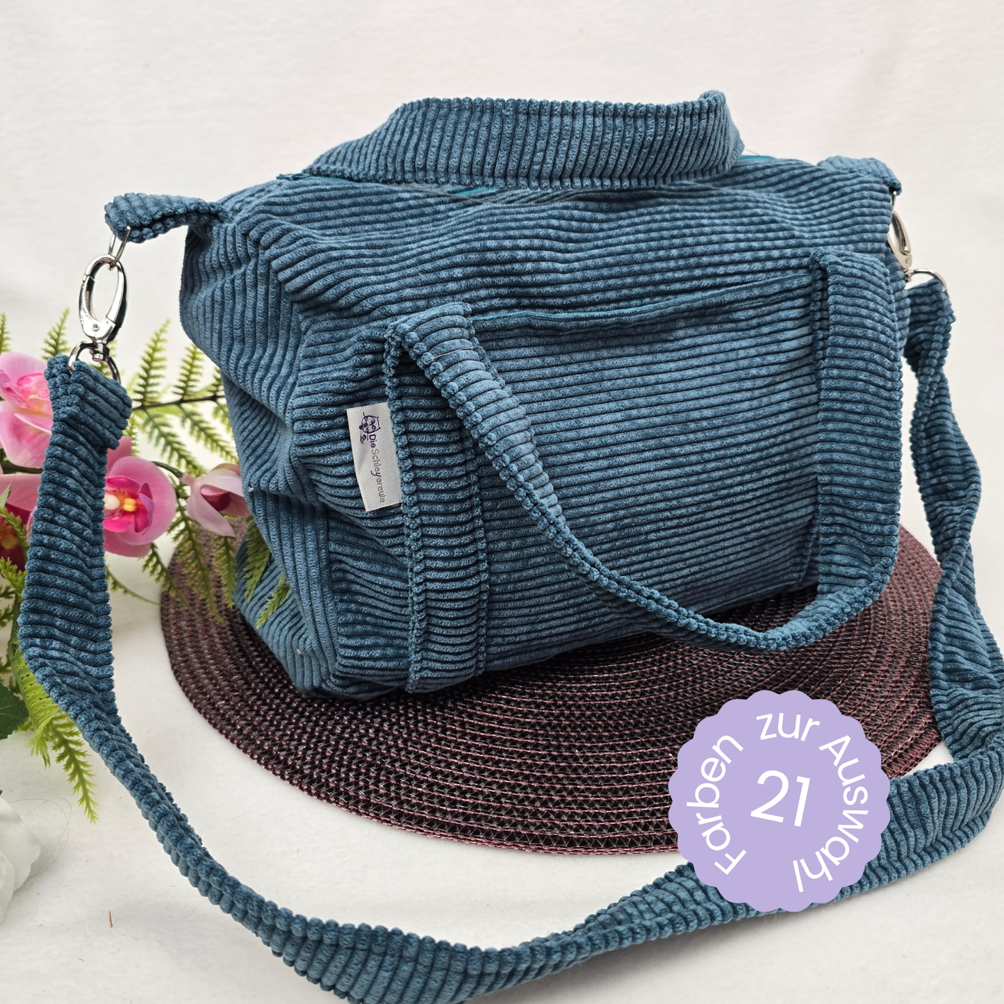 Cordtasche CORDULA | Handtasche | Umhängetasche | CrossBody | samtig flauschig Träger Innentaschen Außentaschen | 21 Farben