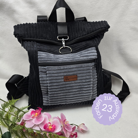 BackBert Handmade – Rucksack aus Cord, Gurt verstellbar, Geschenk für Frauen, Innen- u. Außentasche