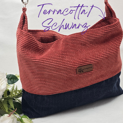 Cord-Handtasche CORDELIA TWIST Handtasche Umhängetasche Feincord Träger Innentasche Außentasche Crossbody