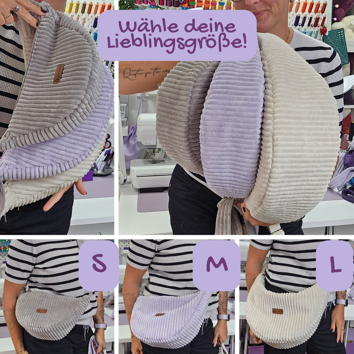 Moonika Chunky – handgemachte MoonBag aus Breitcord | Halbmondtasche mit austauschbarem Crossbody-Gurt