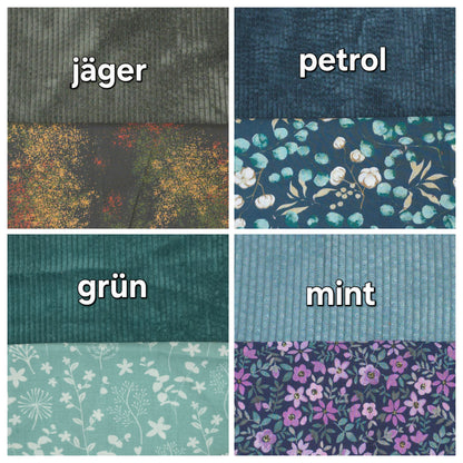 Cord-Farben Jäger, Petrol, Grün, Mint mit Innenstoff