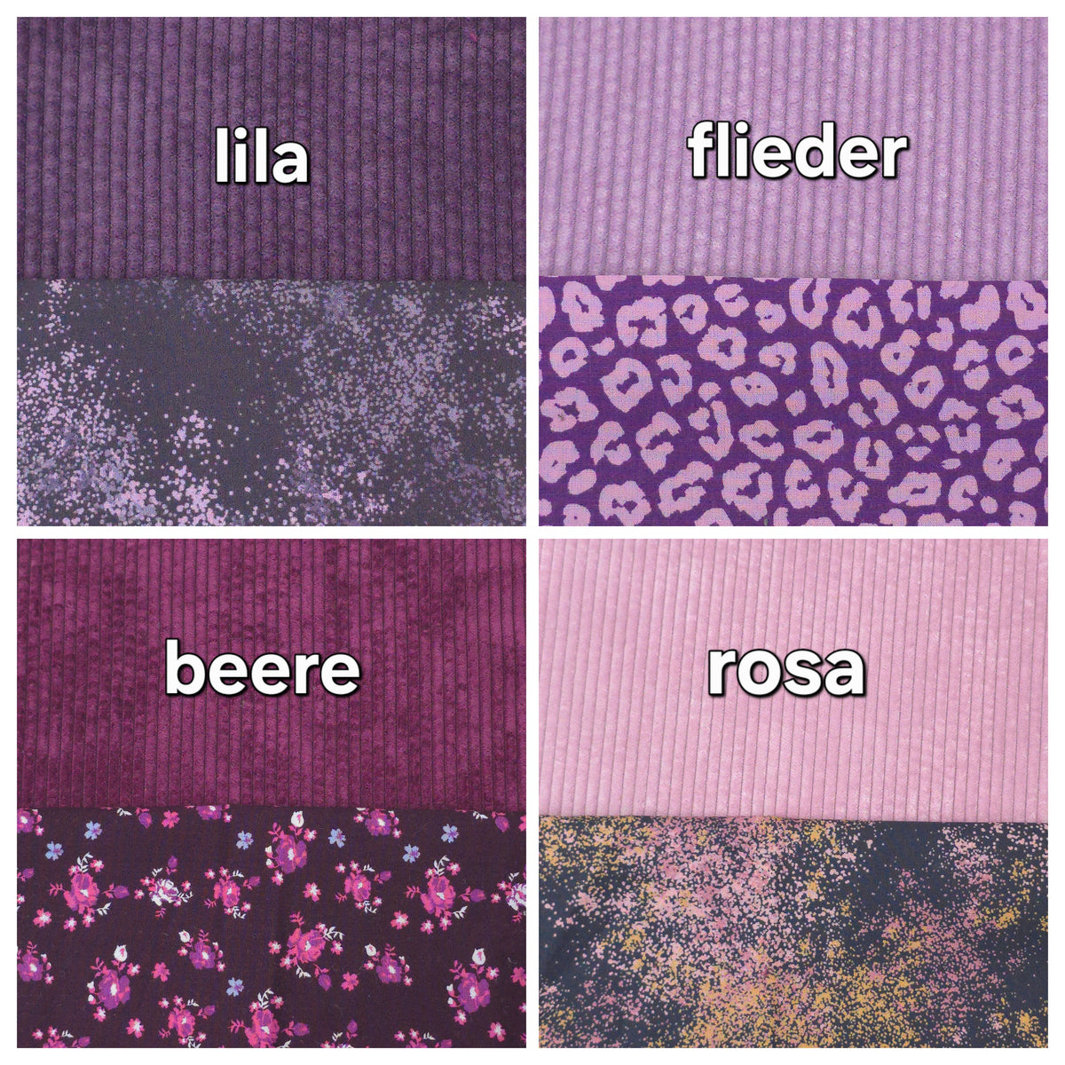 Cord-Farben Lila, Flieder, Beere, Rosa mit Innenstoff
