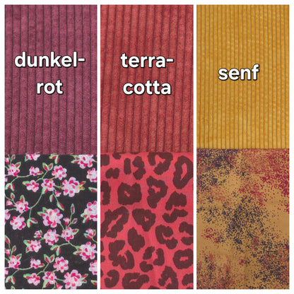Cord-Farben Dunkelrot, Terracotta, Senf mit Innenstoff