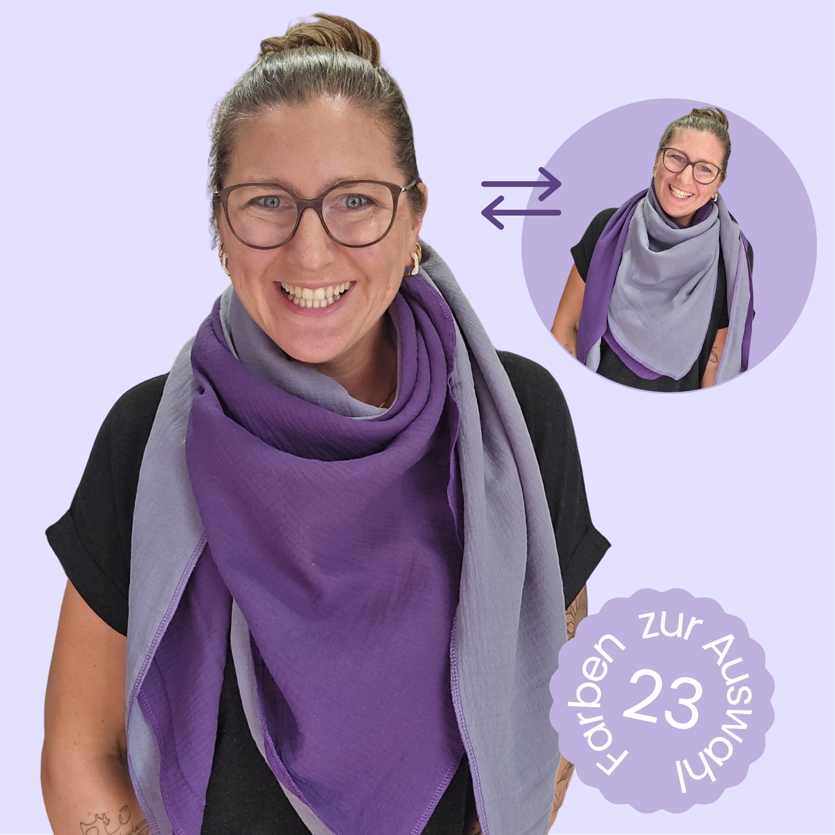 Musselin-Schal Twist XXL – zweifarbig zum Wenden