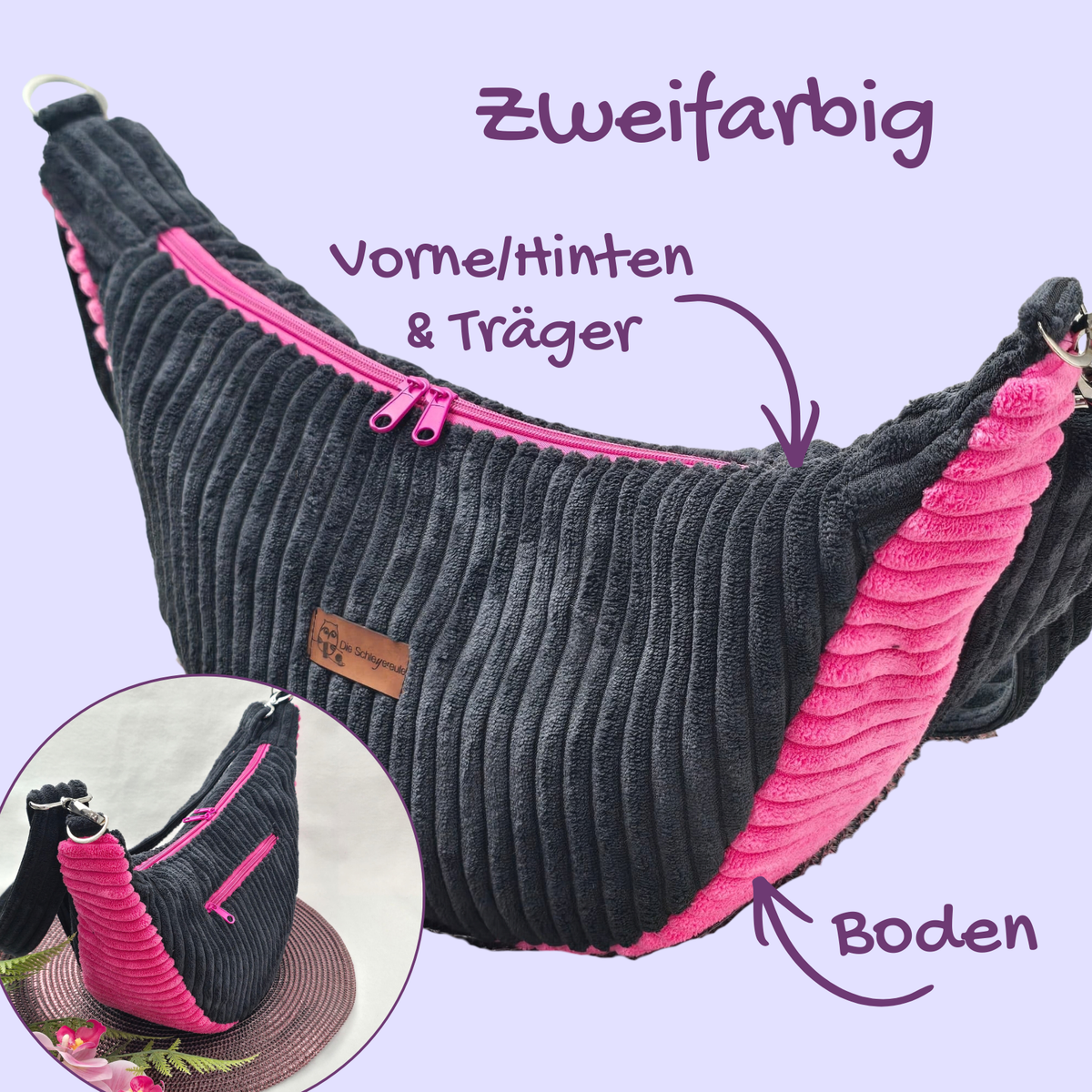 Moonika Chunky – handgemachte MoonBag aus Breitcord | Halbmondtasche mit austauschbarem Crossbody-Gurt