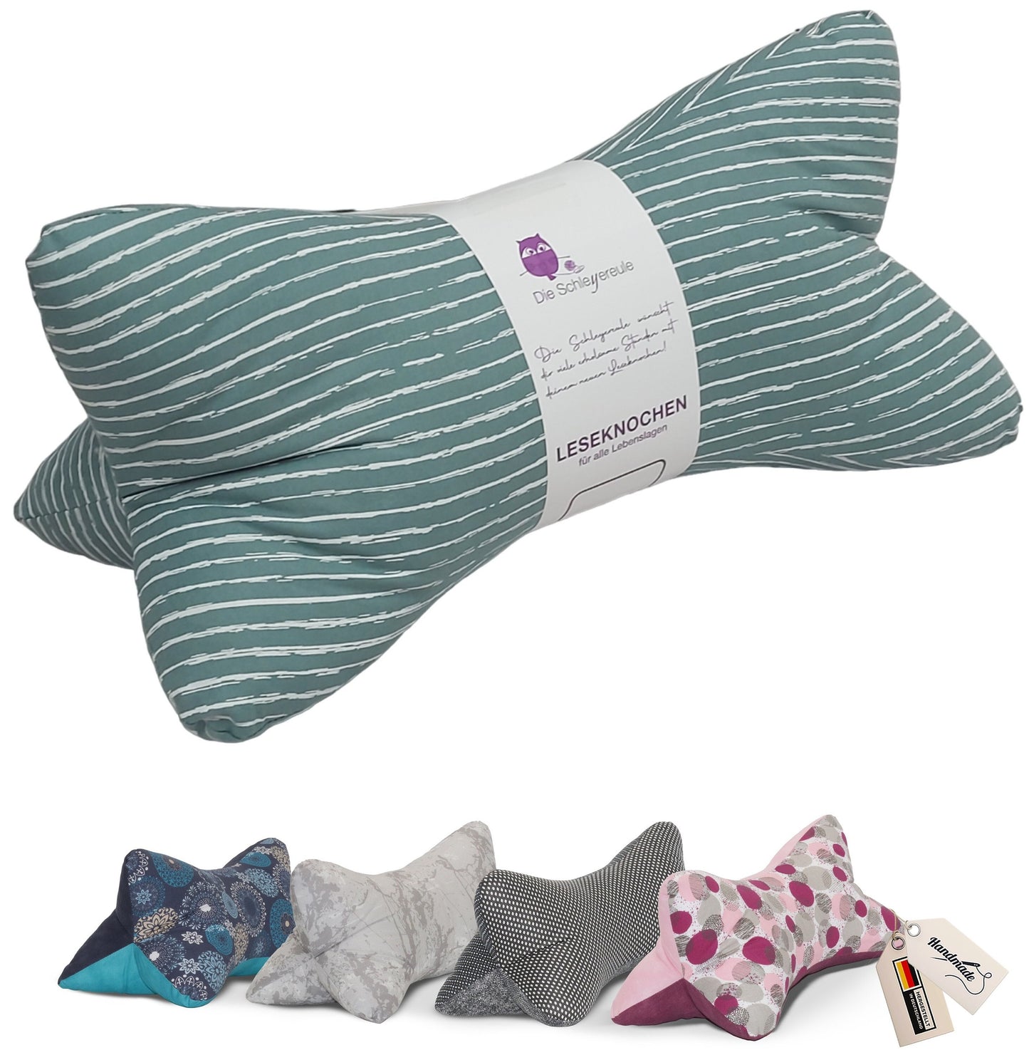 Leseknochen Stripy mint | Nackenkissen Nackenrolle Kissen Tablethalter Buchstütze Nackenhörnchen Deko waschbar