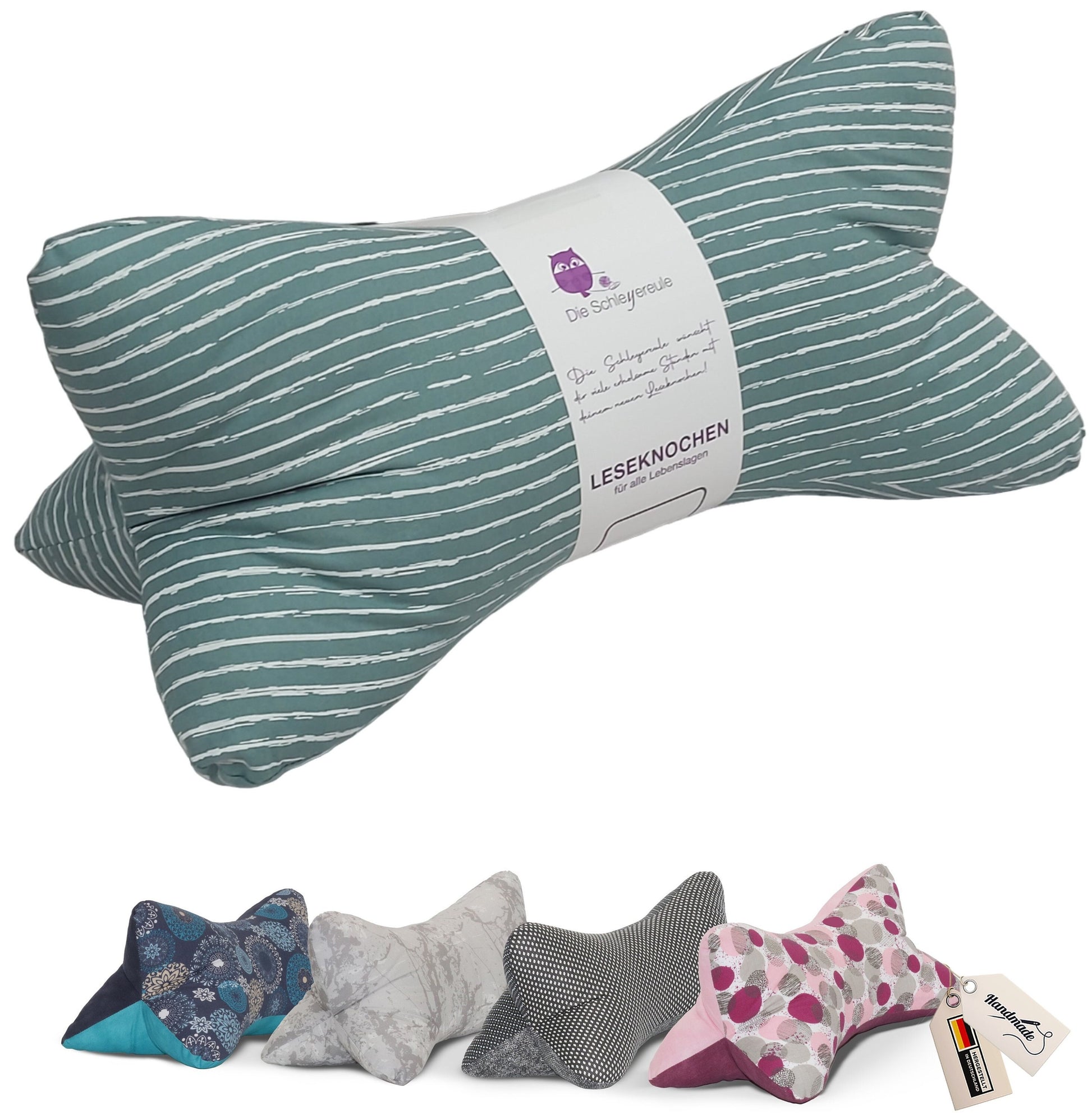 Leseknochen Stripy mint | Nackenkissen Nackenrolle Kissen Tablethalter Buchstütze Nackenhörnchen Deko waschbar
