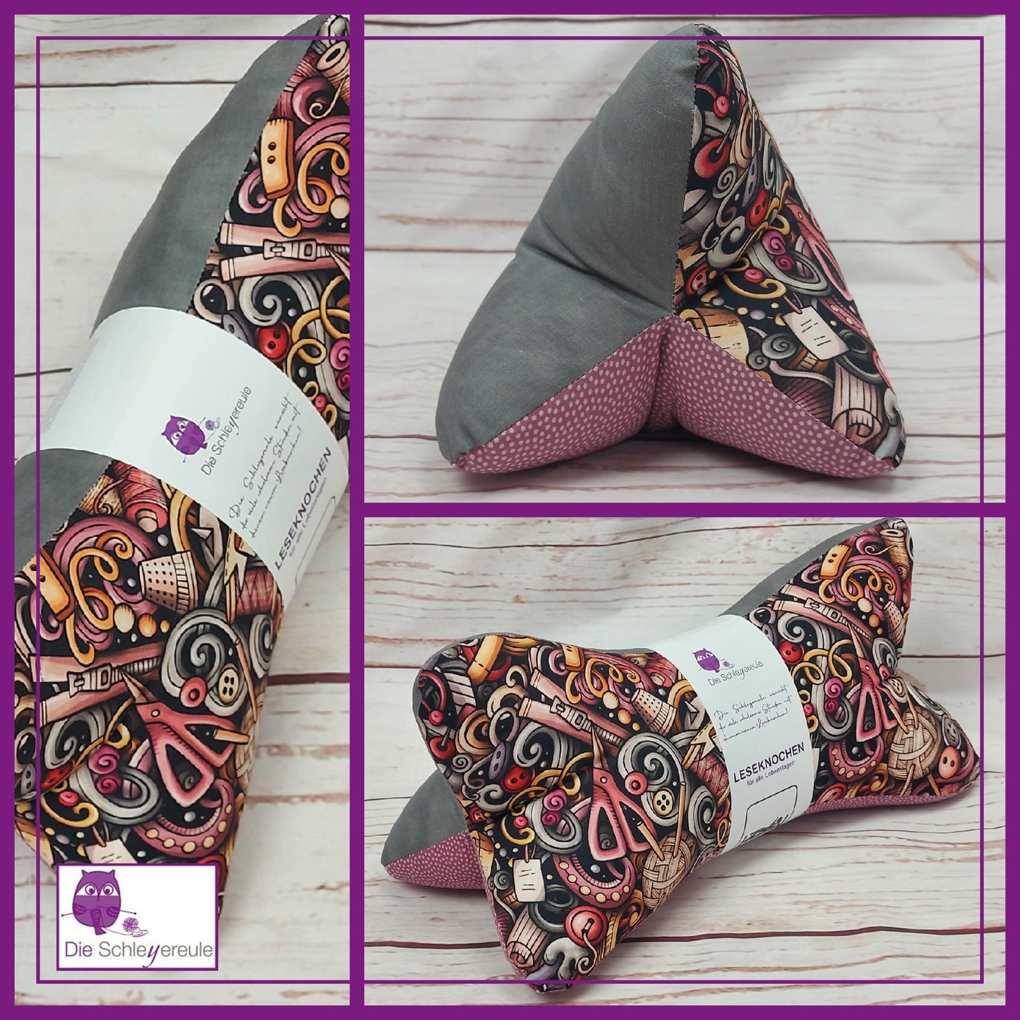 Leseknochen Handmade altrosa | Nackenkissen Nackenrolle Kissen Buchstütze Nackenhörnchen Deko waschbar