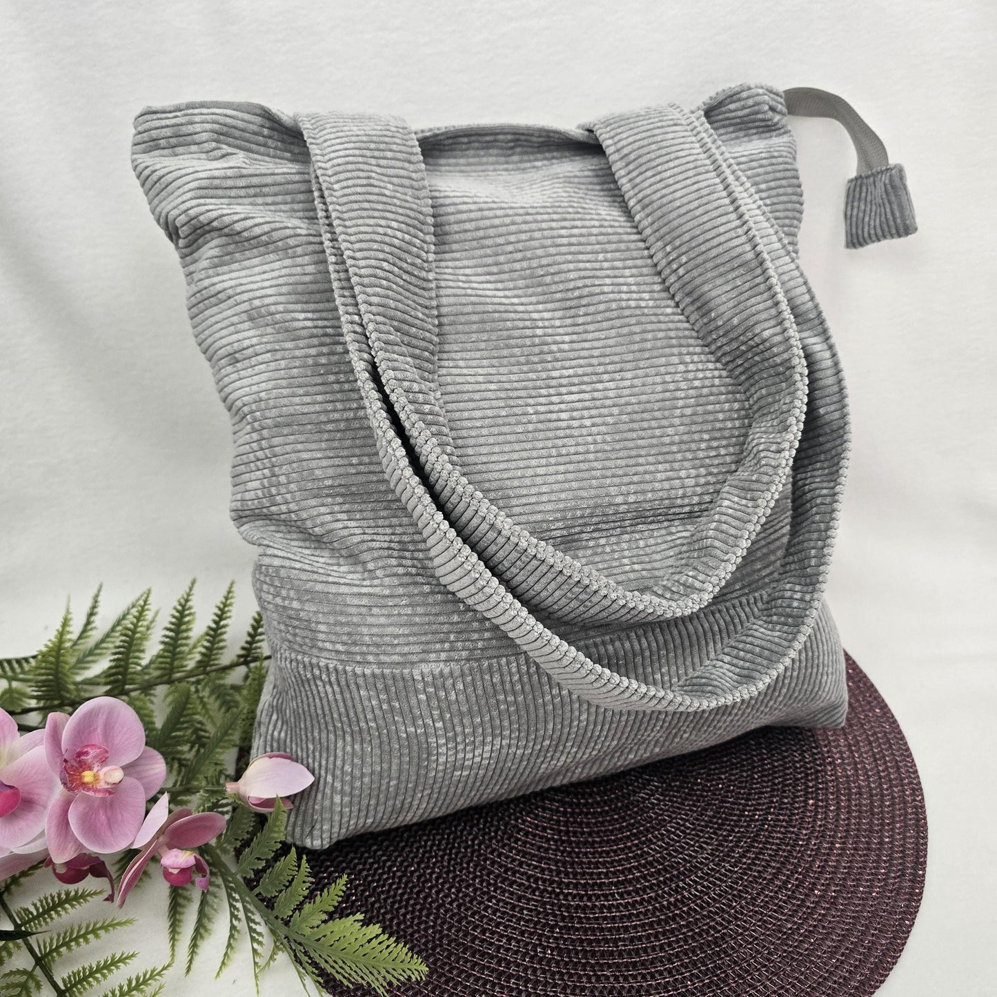 Cord-Shopper Handtasche Umhängetasche Einkaufsbeutel samtig flauschig Träger Innentasche