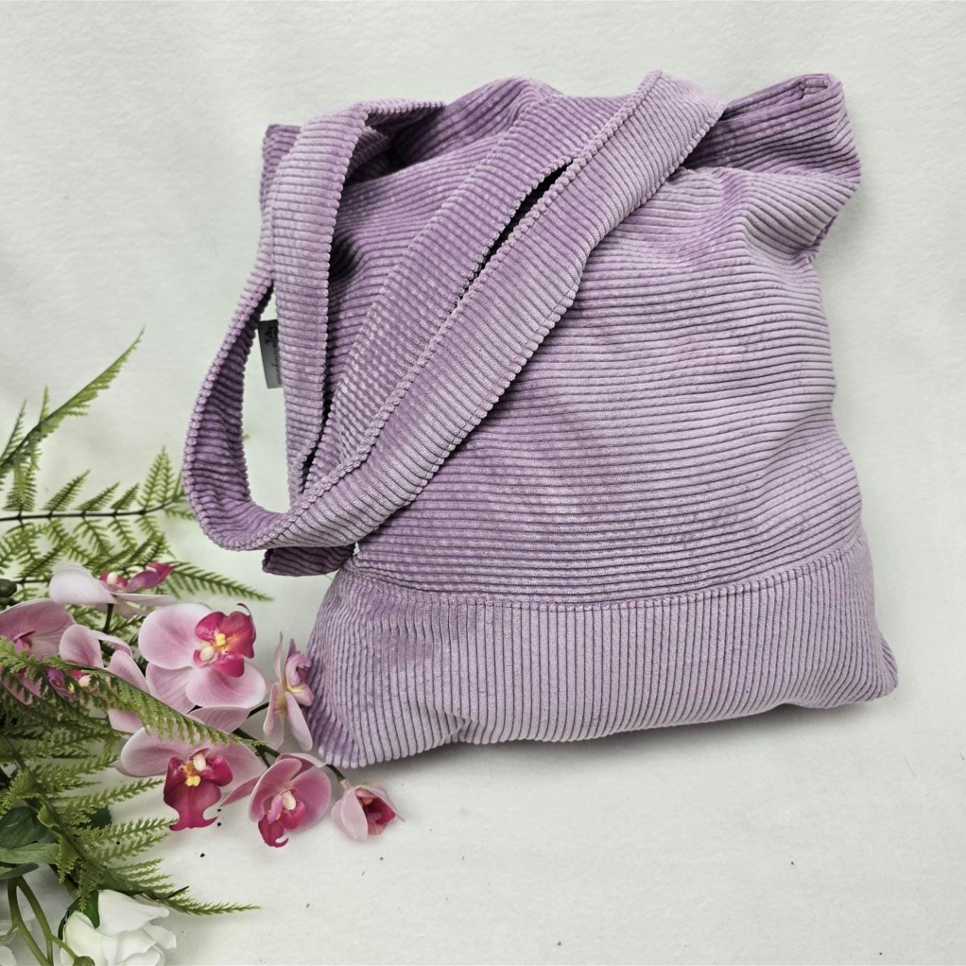 Cord-Shopper Handtasche Umhängetasche Einkaufsbeutel samtig flauschig Träger Innentasche