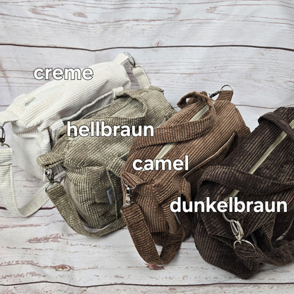 Cordtasche CORDULA | Handtasche | Umhängetasche | CrossBody | samtig flauschig Träger Innentaschen Außentaschen | 21 Farben
