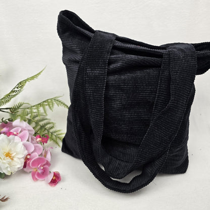 Cord-Shopper Handtasche Umhängetasche Einkaufsbeutel samtig flauschig Träger Innentasche