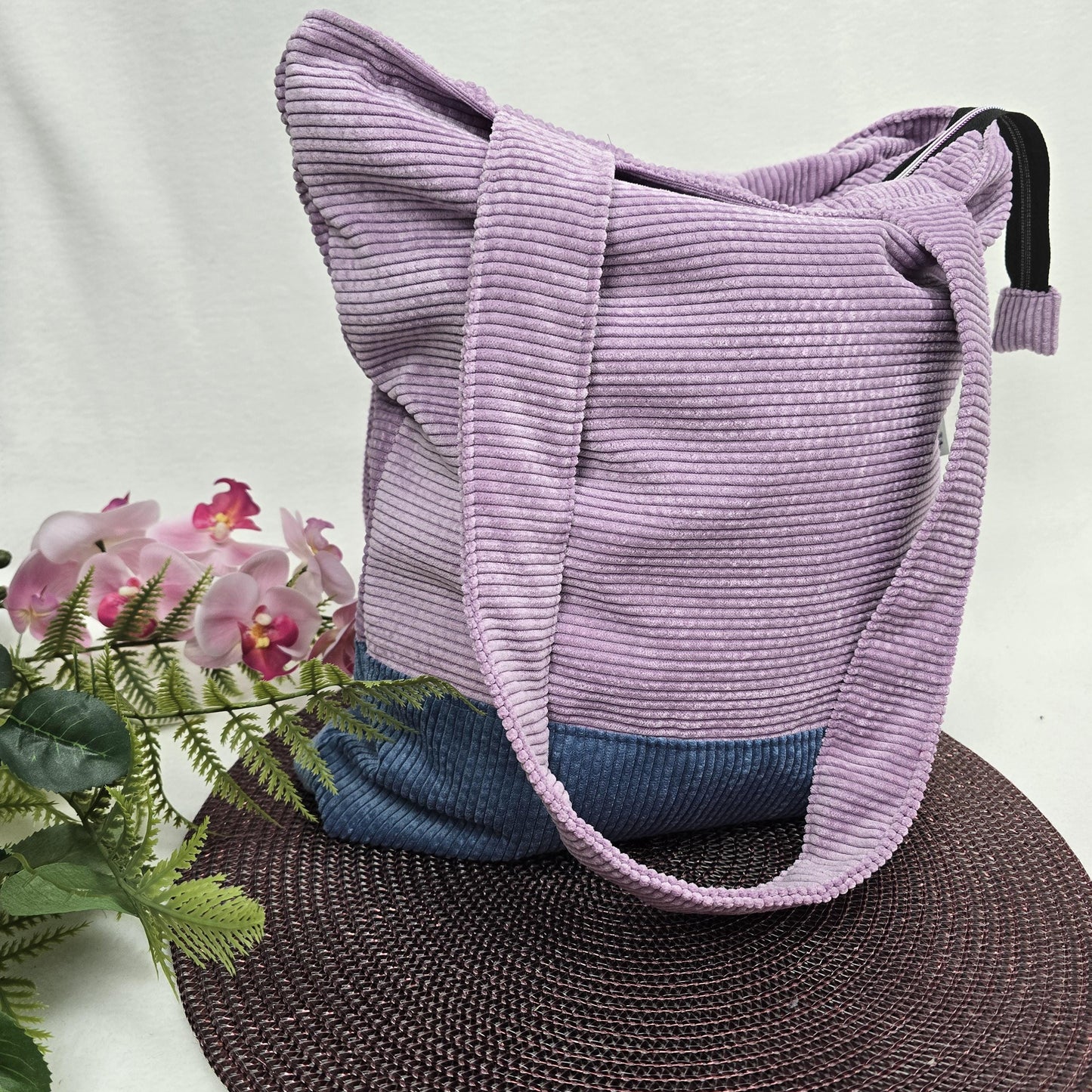 Cord-Shopper Handtasche Umhängetasche Einkaufsbeutel samtig flauschig Träger Innentasche