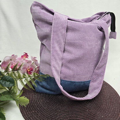Cord-Shopper Handtasche Umhängetasche Einkaufsbeutel samtig flauschig Träger Innentasche