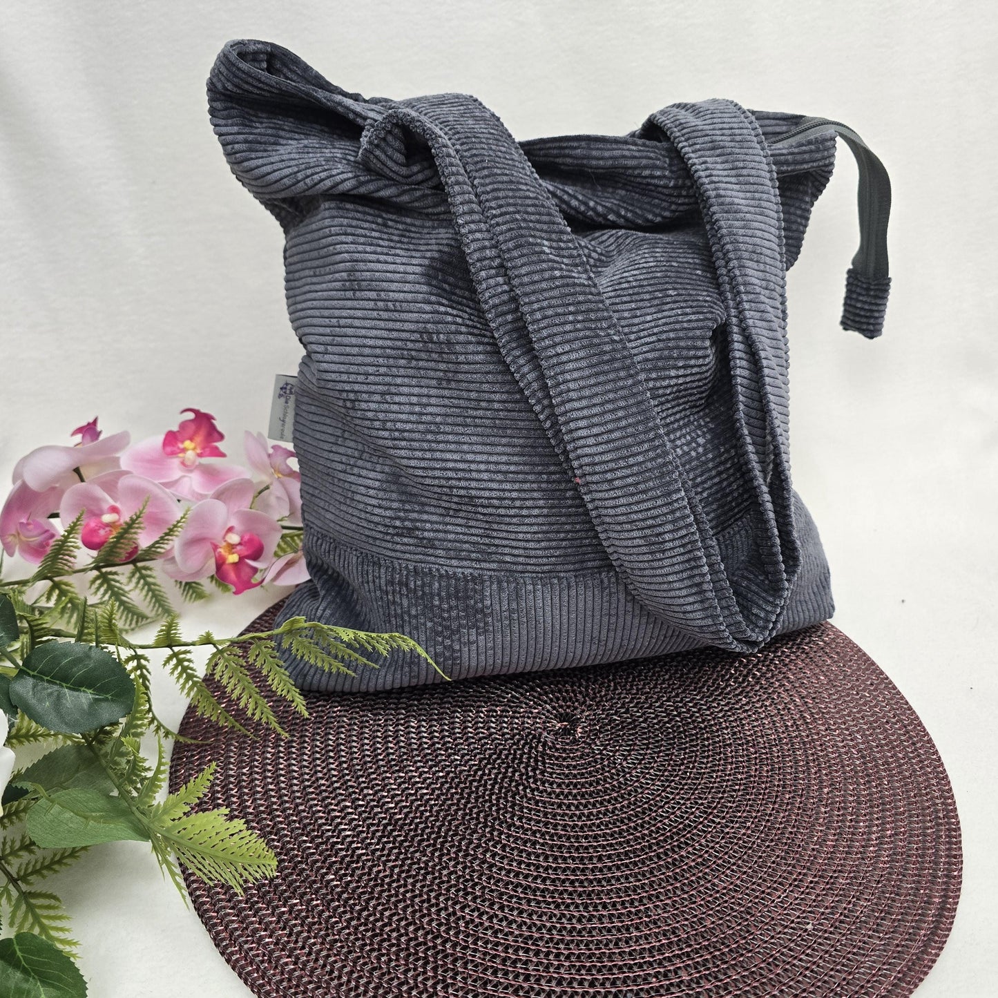 Cord-Shopper Handtasche Umhängetasche Einkaufsbeutel samtig flauschig Träger Innentasche