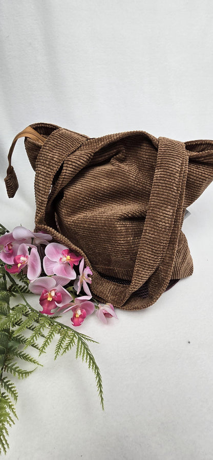 Cord-Shopper Handtasche Umhängetasche Einkaufsbeutel samtig flauschig Träger Innentasche