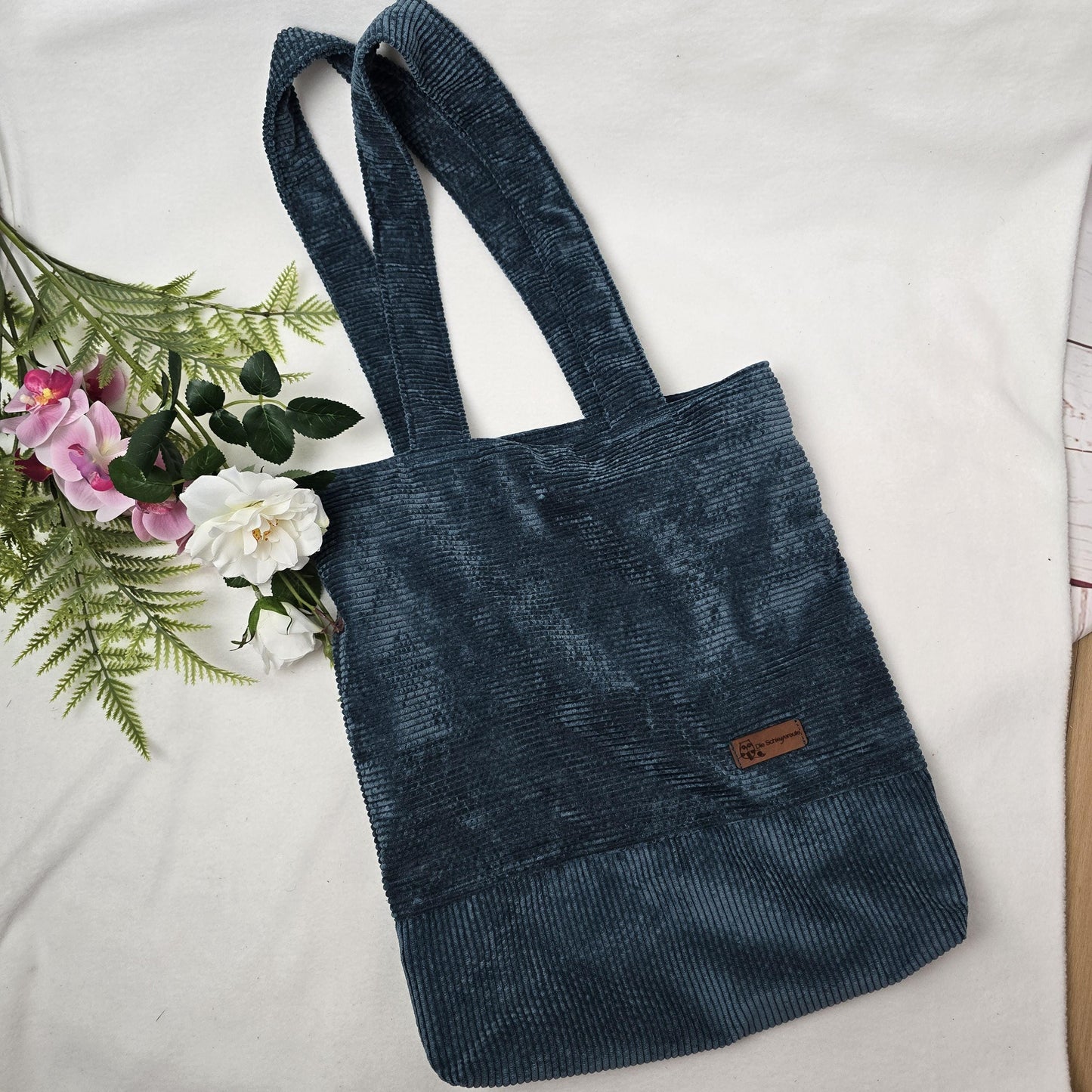 Cord-Shopper Handtasche Umhängetasche Einkaufsbeutel samtig flauschig Träger Innentasche