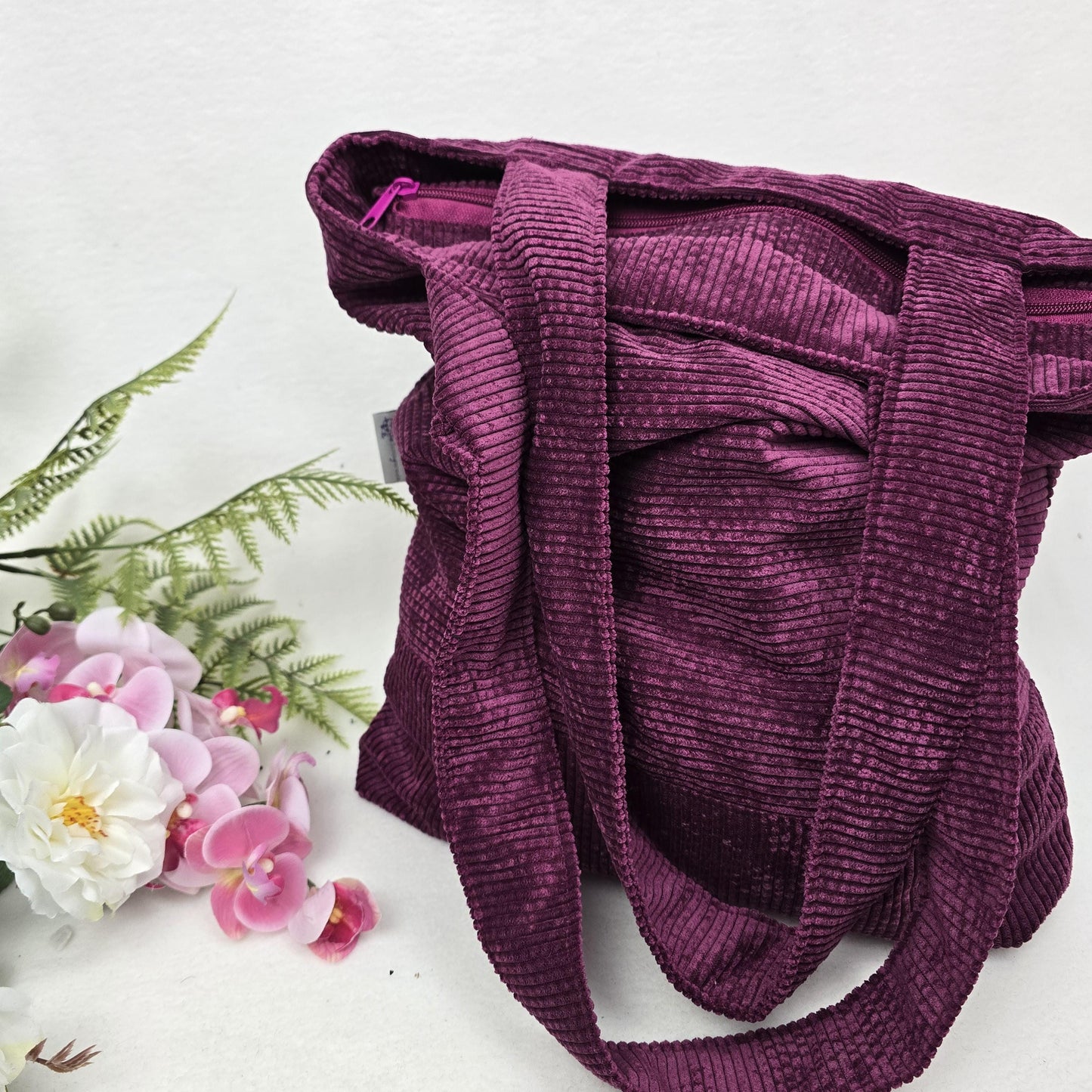 Cord-Shopper Handtasche Umhängetasche Einkaufsbeutel samtig flauschig Träger Innentasche